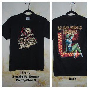 Zombie VS Human T-Shirt Unisex Black S Pin Up Dead Girls Nice Condition ZVH